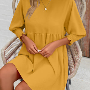 Round Neck Lantern Sleeve Mini Dress Trendsi