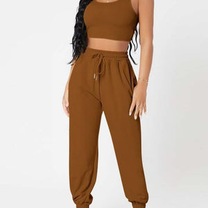 Wide Strap Top and Drawstring Joggers Set Trendsi