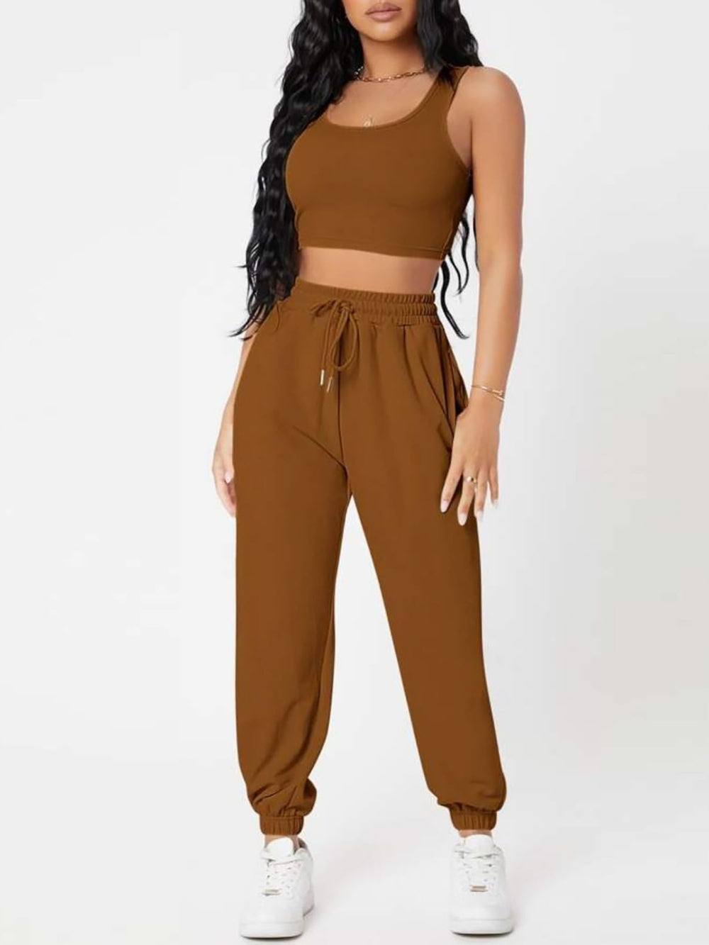 Wide Strap Top and Drawstring Joggers Set Trendsi