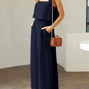 Square Neck Top and Wide Leg Pants Set Trendsi