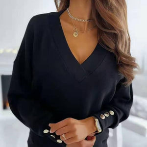 V-Neck Long Sleeve Sweatshirt Trendsi