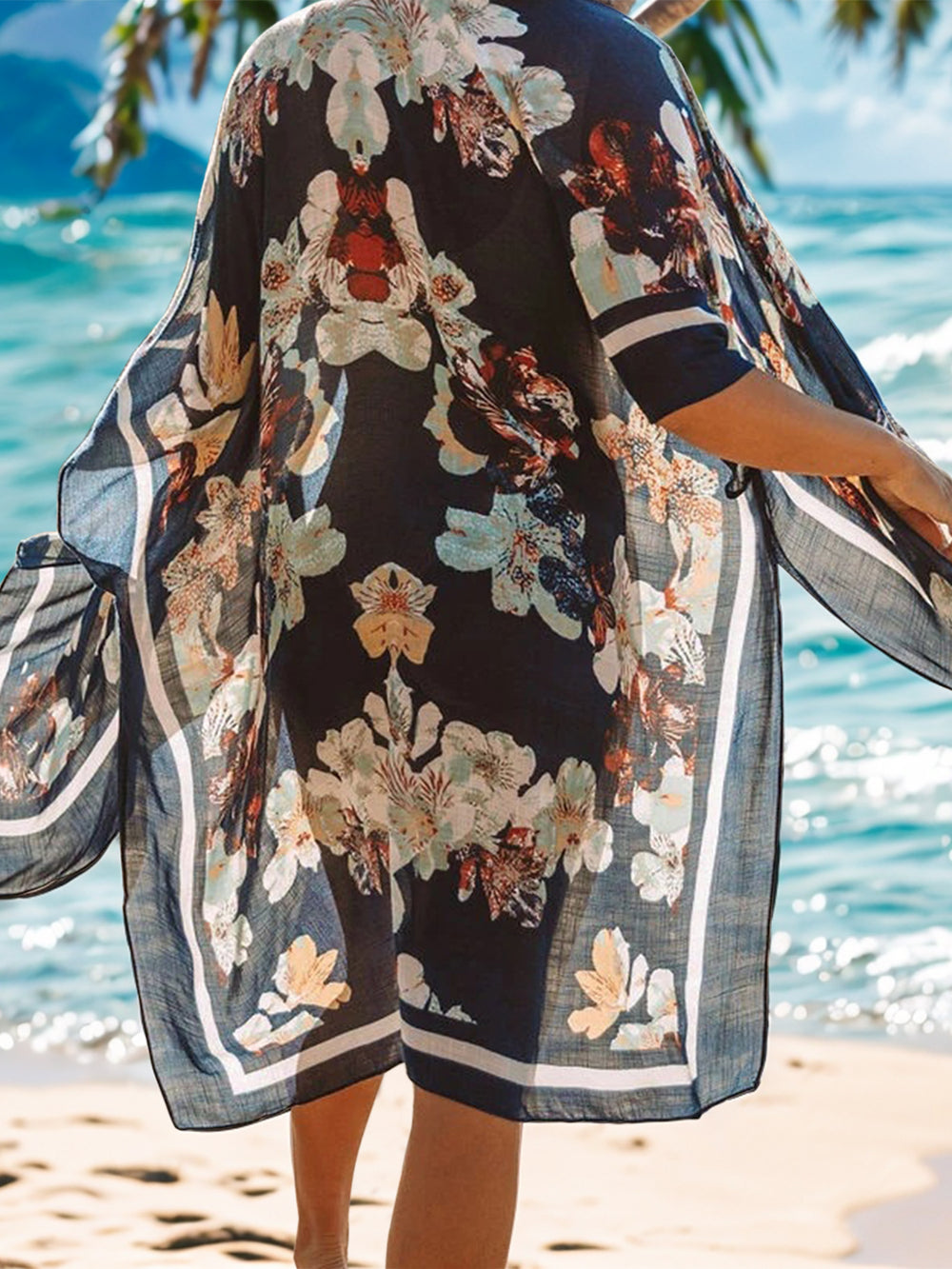 Printed Open Front Cover-Up Trendsi