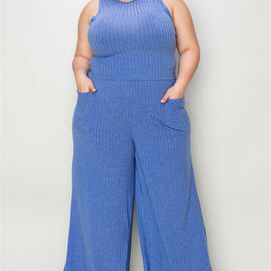 Basic Bae Full Size Ribbed Tank and Wide Leg Pants Set Trendsi