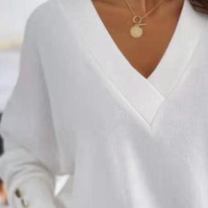 V-Neck Long Sleeve Sweatshirt Trendsi