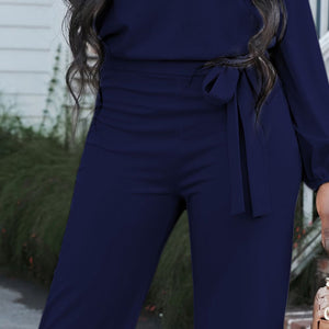 Boat Neck Tie Belt Jumpsuit Trendsi