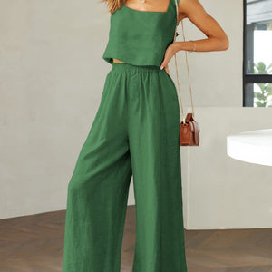 Square Neck Top and Wide Leg Pants Set Trendsi