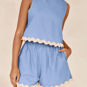 Contrast Trim Sleeveless Top and Shorts Set Trendsi