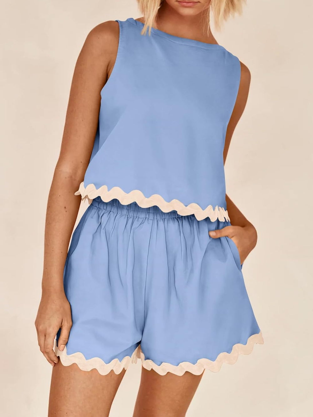 Contrast Trim Sleeveless Top and Shorts Set Trendsi