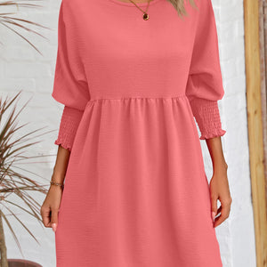 Round Neck Lantern Sleeve Mini Dress Trendsi