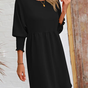 Round Neck Lantern Sleeve Mini Dress Trendsi