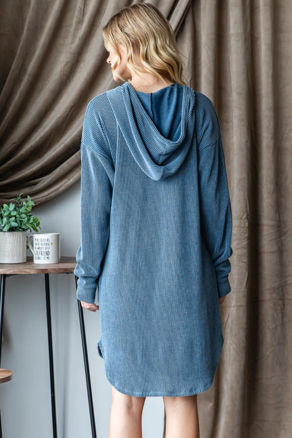 Heimish Ribbed Long Sleeve Hooded Dress Trendsi