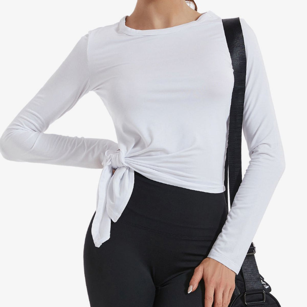 Asymmetrical Round Neck Long Sleeve Sports Top Trendsi