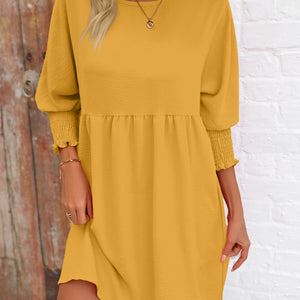 Round Neck Lantern Sleeve Mini Dress Trendsi