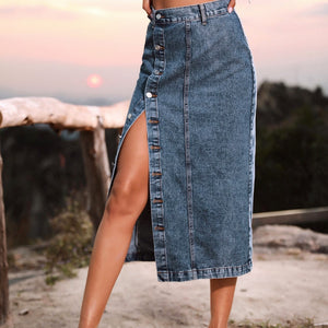 Button Down Denim Skirt Trendsi