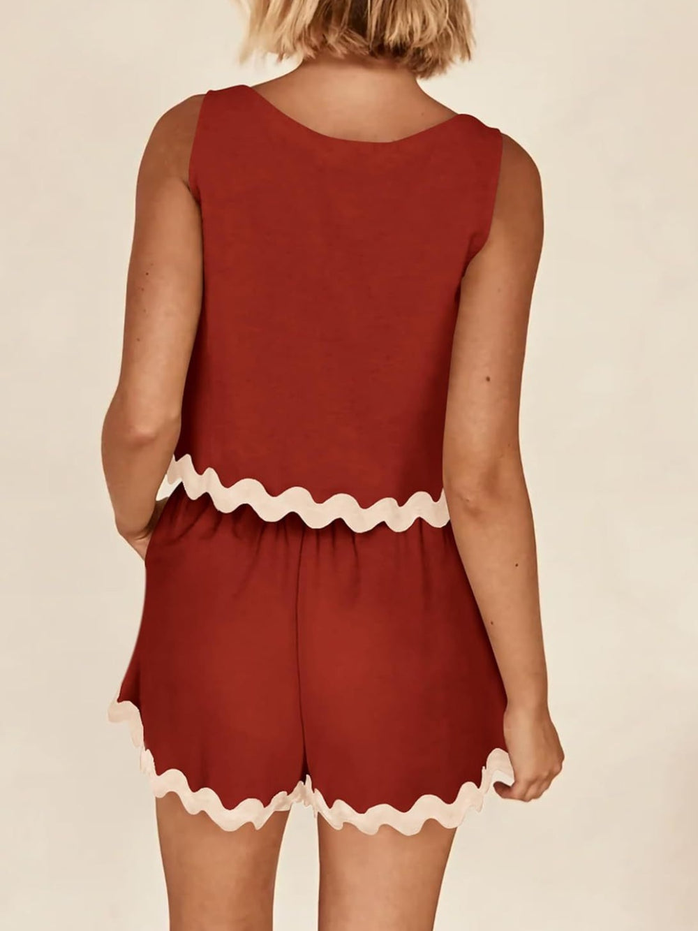 Contrast Trim Sleeveless Top and Shorts Set Trendsi