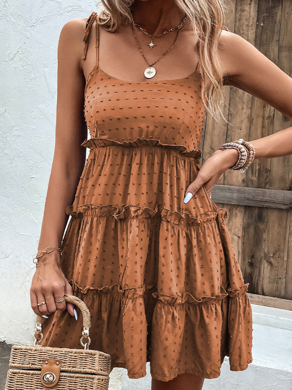 Frill Spaghetti Strap Tiered Dress Trendsi