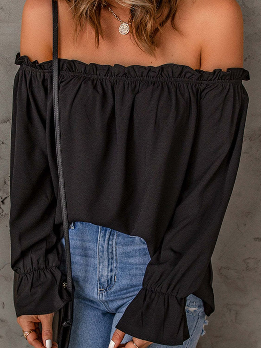 Off-Shoulder Flounce Sleeve Blouse Trendsi