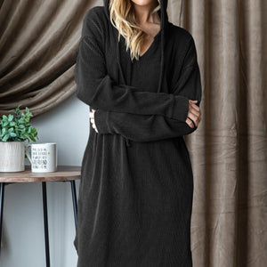 Heimish Ribbed Long Sleeve Hooded Dress Trendsi