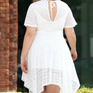 Plus Size Round Neck Short Sleeve Lace Trim Dress Trendsi