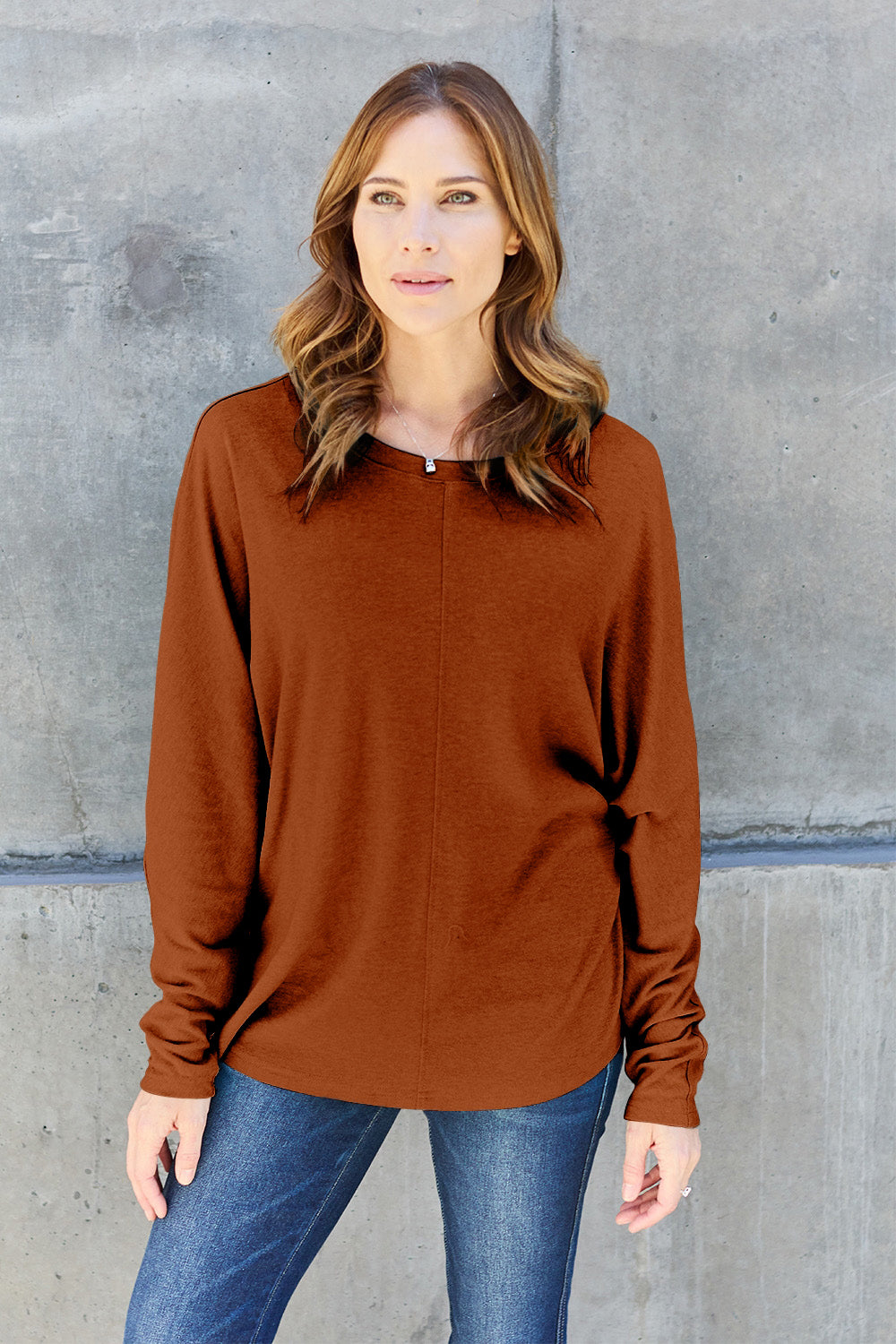 Double Take Full Size Round Neck Long Sleeve T-Shirt Trendsi