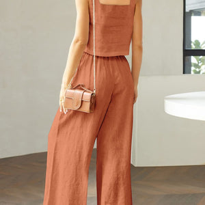 Square Neck Top and Wide Leg Pants Set Trendsi