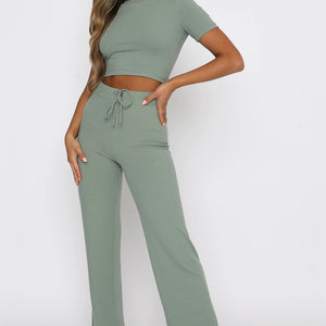 Round Neck Short Sleeve Top and Pants Set Trendsi