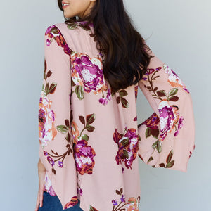 ODDI Full Size Floral Bell Sleeve Crepe Top Trendsi