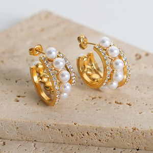 Pearl Titanium Steel C-Hoop Earrings Trendsi