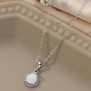 Opal Round Pendant Chain Necklace Trendsi