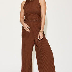 Basic Bae Full Size Ribbed Tank and Wide Leg Pants Set Trendsi