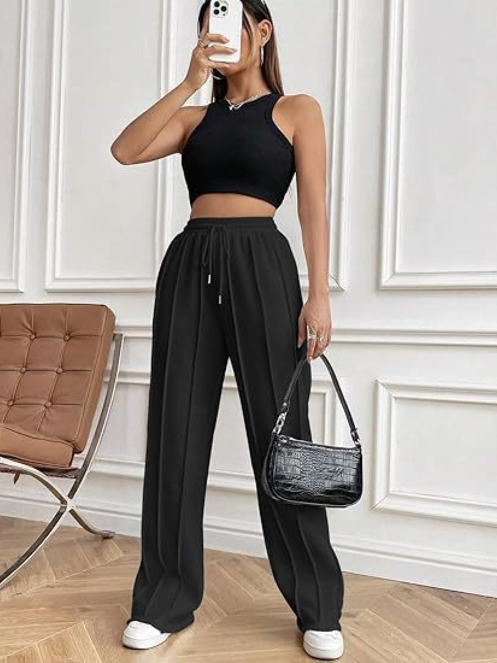 Drawstring Wide Leg Pants with Pockets Trendsi