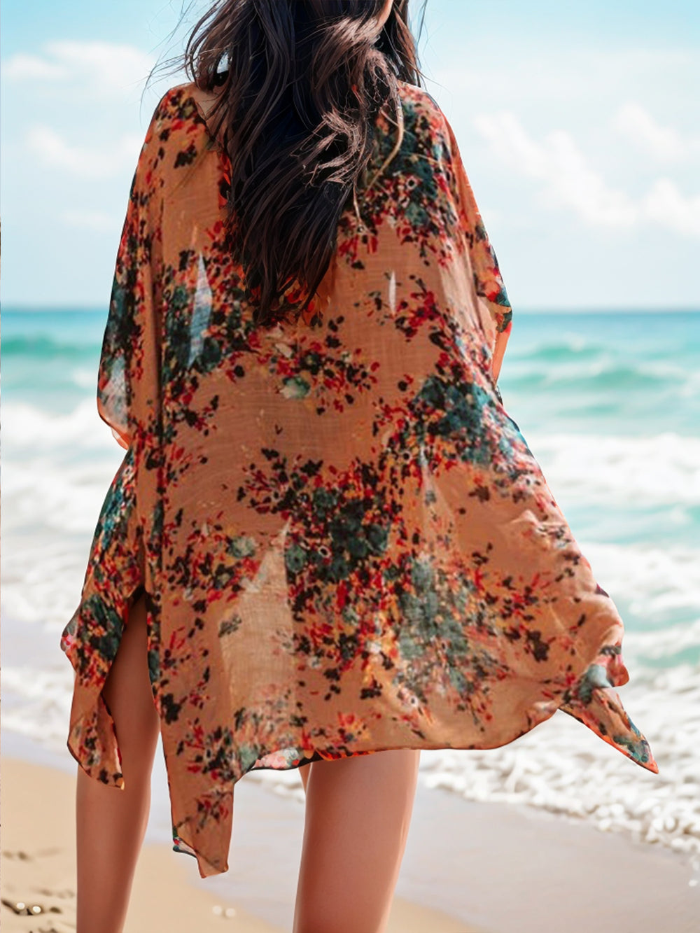 Printed Open Front Cover-Up Trendsi