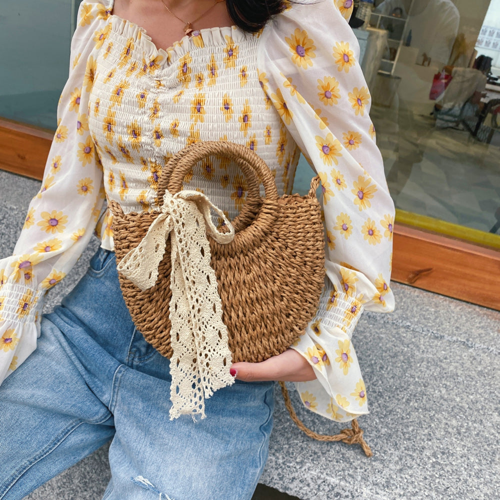 Drawstring Straw Braided Crossbody Bag Trendsi