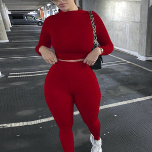 Mock Neck Long Sleeve Top and High Waist Pants Set Trendsi