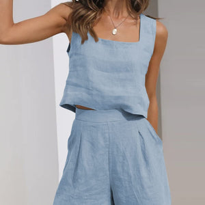 Square Neck Wide Strap Top and  Shorts Set Trendsi