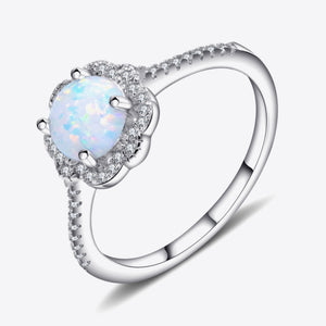 Platinum-Plated 4-Prong Opal Ring Trendsi