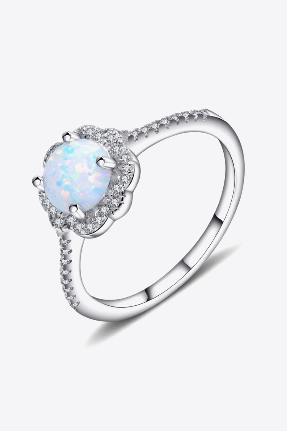 Platinum-Plated 4-Prong Opal Ring Trendsi