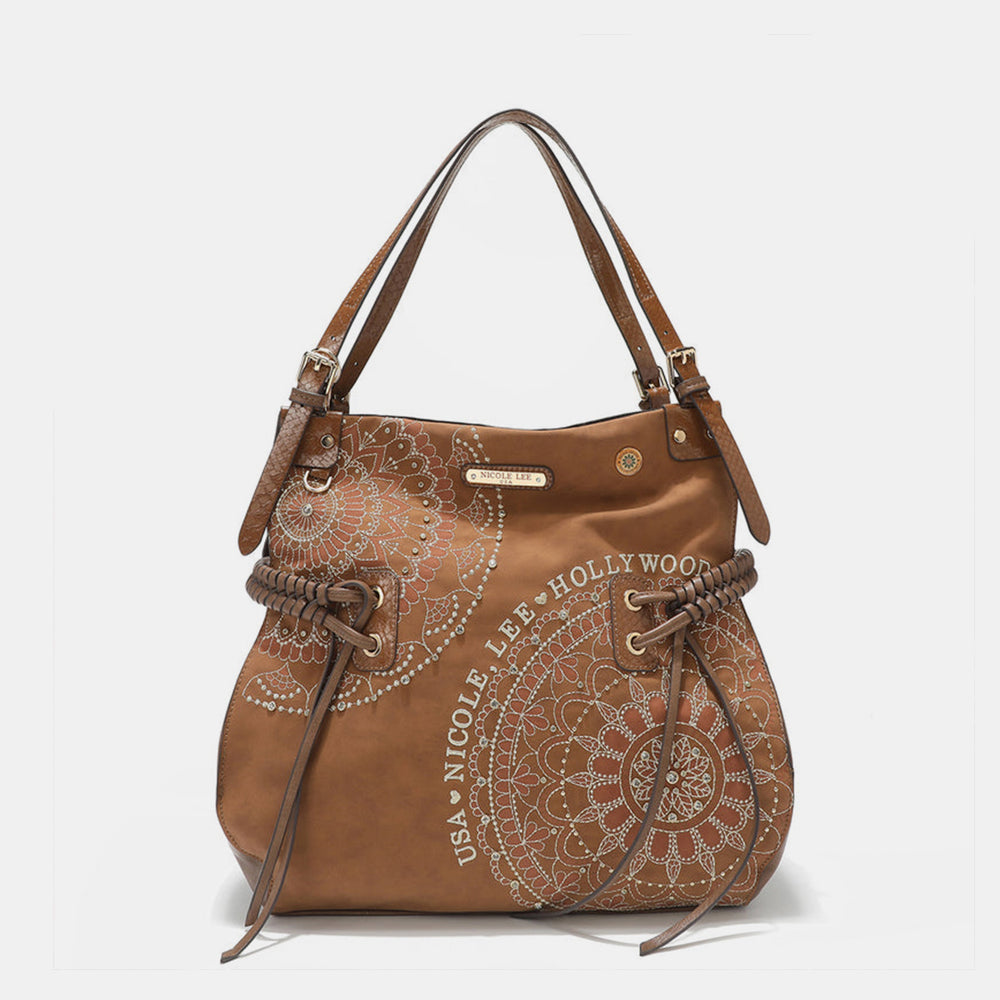 Nicole Lee USA Side Braided Tassel Inlaid Rhinestone Embroidery Hobo Bag Trendsi