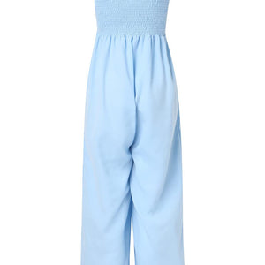 Smocked Spaghetti Strap Wide Leg Jumpsuit Trendsi