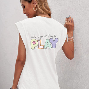 Full Size Letter Graphic Round Neck Cap Sleeve T-Shirt Trendsi