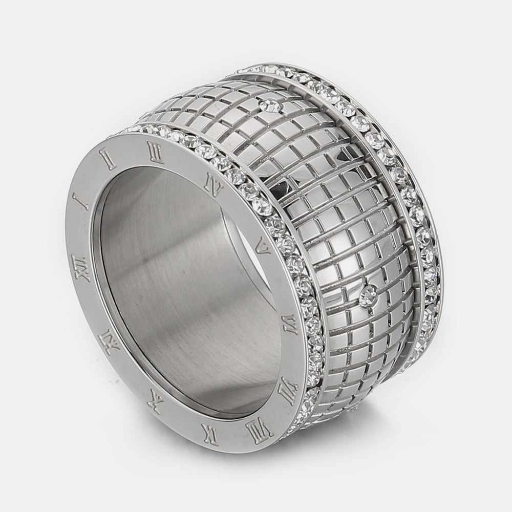 Inlaid Rhinestone Stainless Steel Ring Trendsi