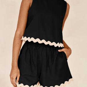 Contrast Trim Sleeveless Top and Shorts Set Trendsi