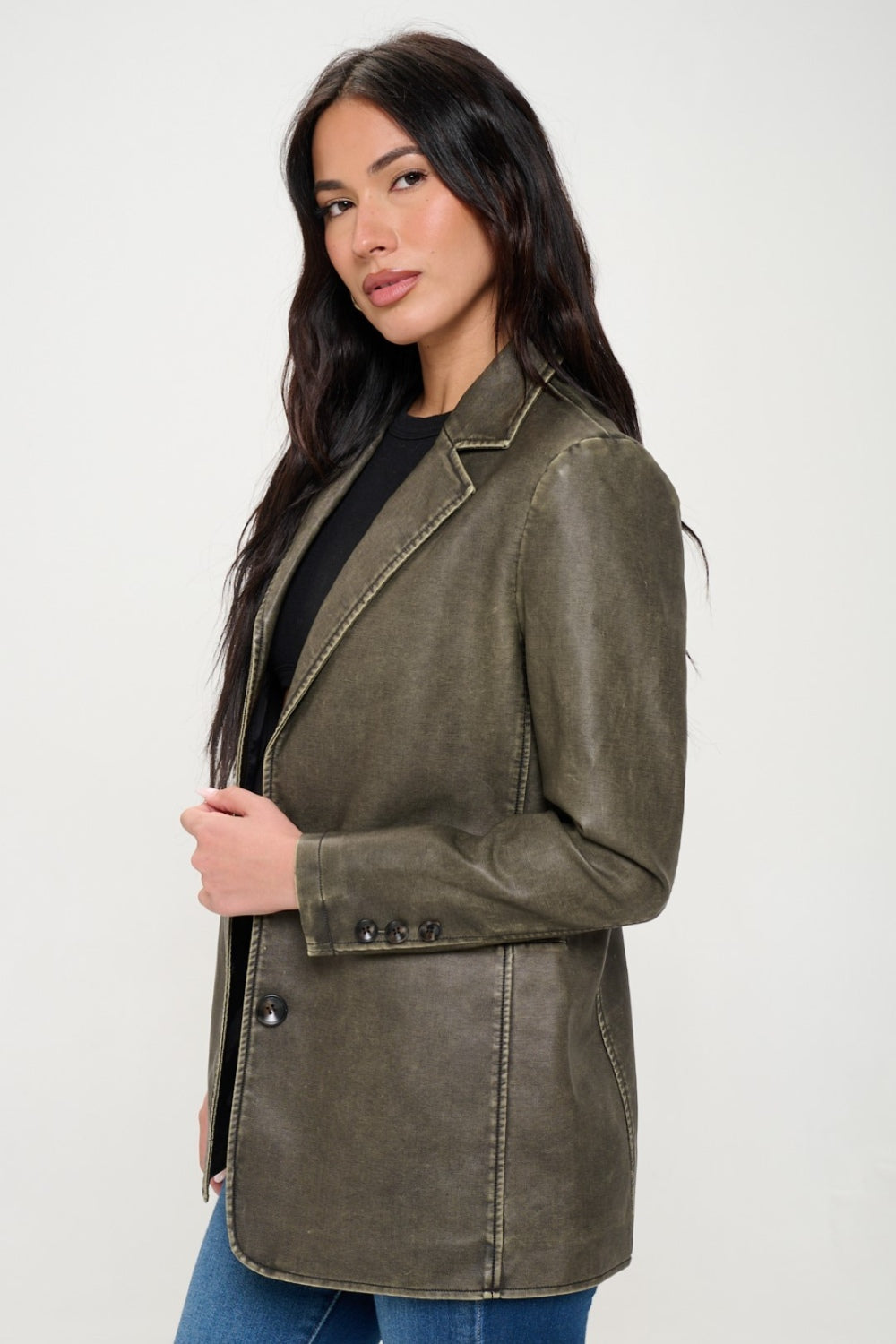 Coalition LA Single-Breasted Vegan Leather Blazer Trendsi