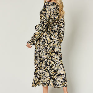 Double Take Full Size Tie Back Flounce Sleeve Dress Trendsi