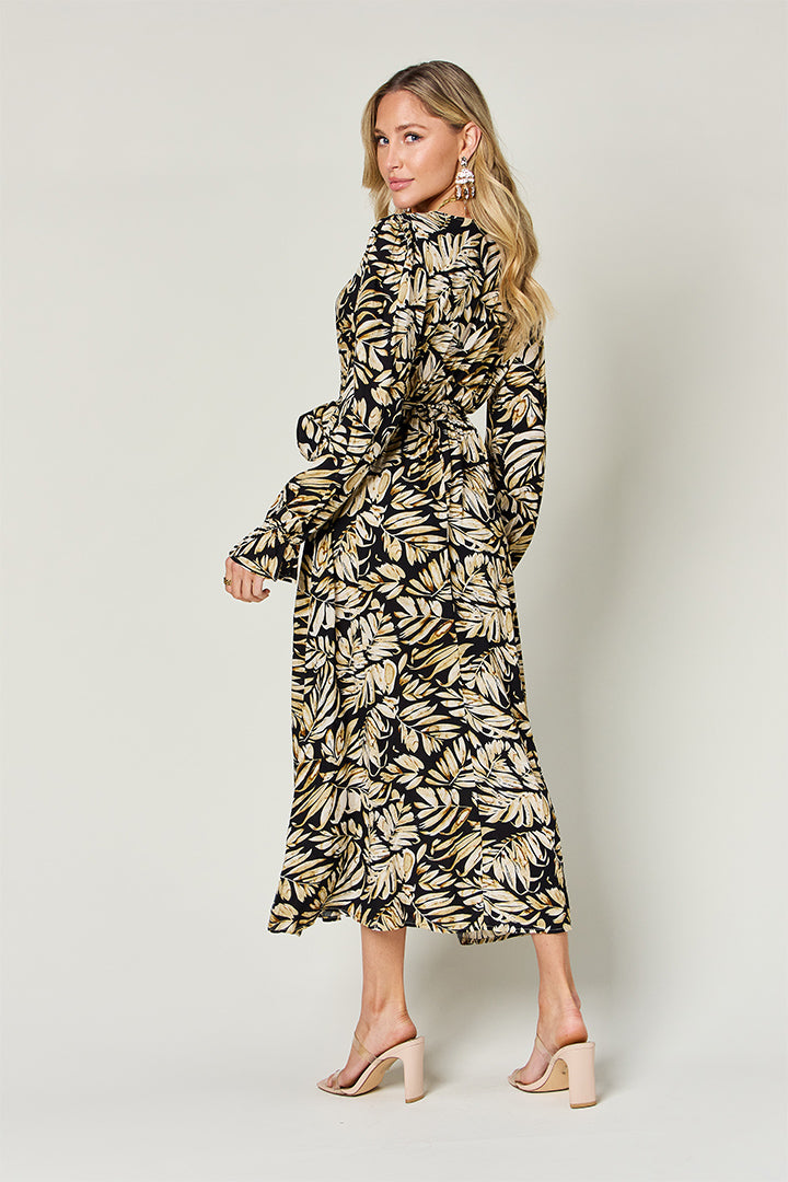 Double Take Full Size Tie Back Flounce Sleeve Dress Trendsi