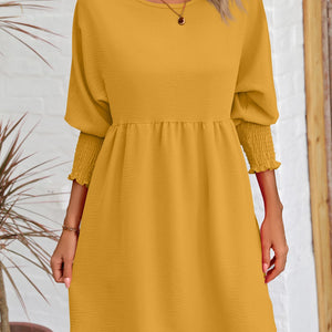 Round Neck Lantern Sleeve Mini Dress Trendsi