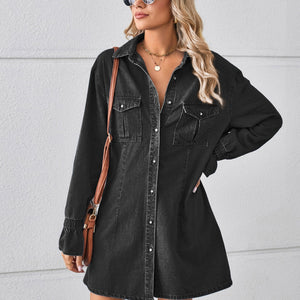 Pocketed Dropped Shoulder Mini Denim Dress Trendsi