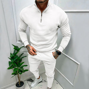 Men's Casual Fleece-lined Solid Color Top And Trousers Suit My Store