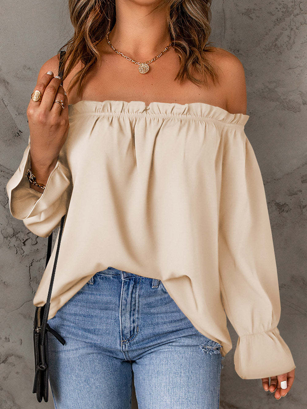 Off-Shoulder Flounce Sleeve Blouse Trendsi