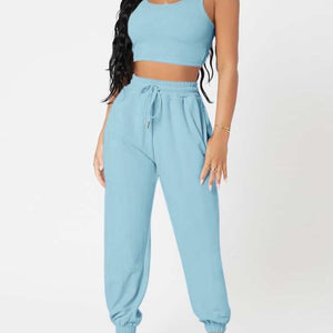 Wide Strap Top and Drawstring Joggers Set Trendsi